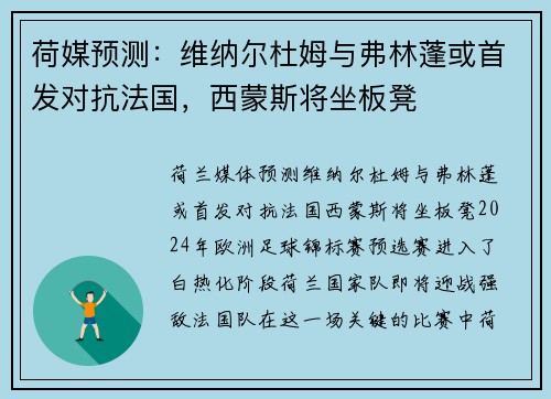 荷媒预测：维纳尔杜姆与弗林蓬或首发对抗法国，西蒙斯将坐板凳