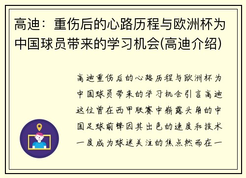 高迪：重伤后的心路历程与欧洲杯为中国球员带来的学习机会(高迪介绍)